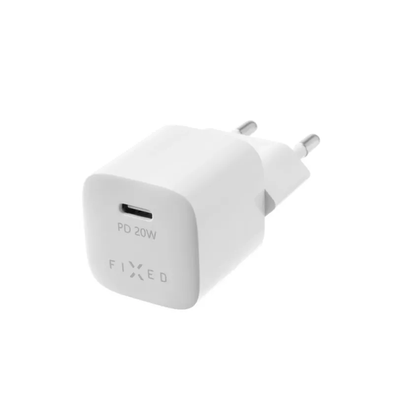 USB-C Reiseladegerät FIXED FIXC20M-CL-WH mit integriertem USB-C auf Lightning Kabel, 20W