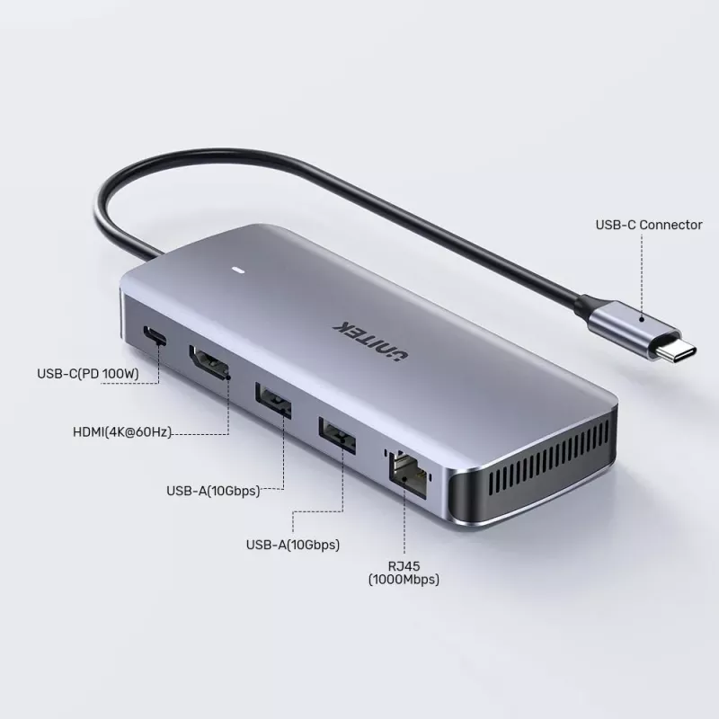 UNITEK Aktiver Hub USB-C 10GBPS,M.2,HDMI, PD 100W