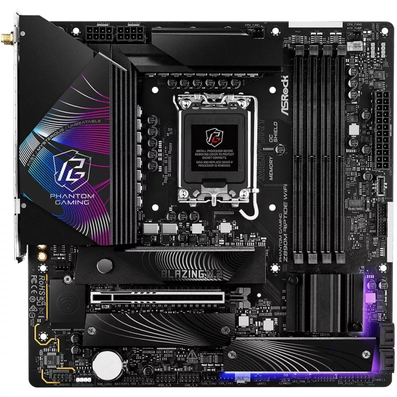 Motherboard ASRock Phantom Gaming Z890M Riptide WiFi — Intel Z890, LGA1851, microATX, DDR5, 4x DIMM, 256GB, Wi‑Fi 6E, 2.5Gb LAN