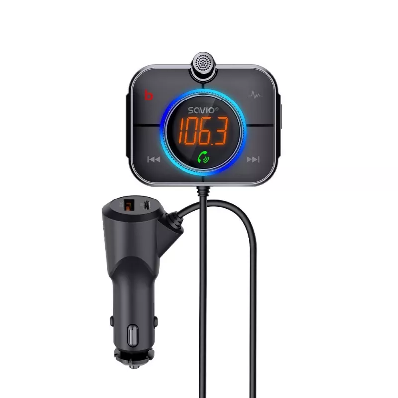 FM-Transmitter SAVIO TR-14 Bluetooth USB, FM 87,6–107,9 MHz, MicroSD, USB-C, 12 V Autostrom