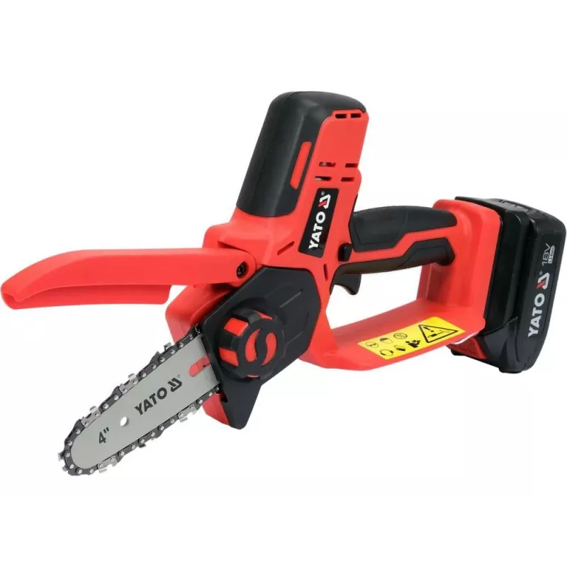 Akku-Kettensäge YATO YT-828135 — 18V Li-Ion 2Ah, 10 cm Schiene, 3200 U/min, 4,8 m/s Kettengeschwindigkeit, 26 Glieder