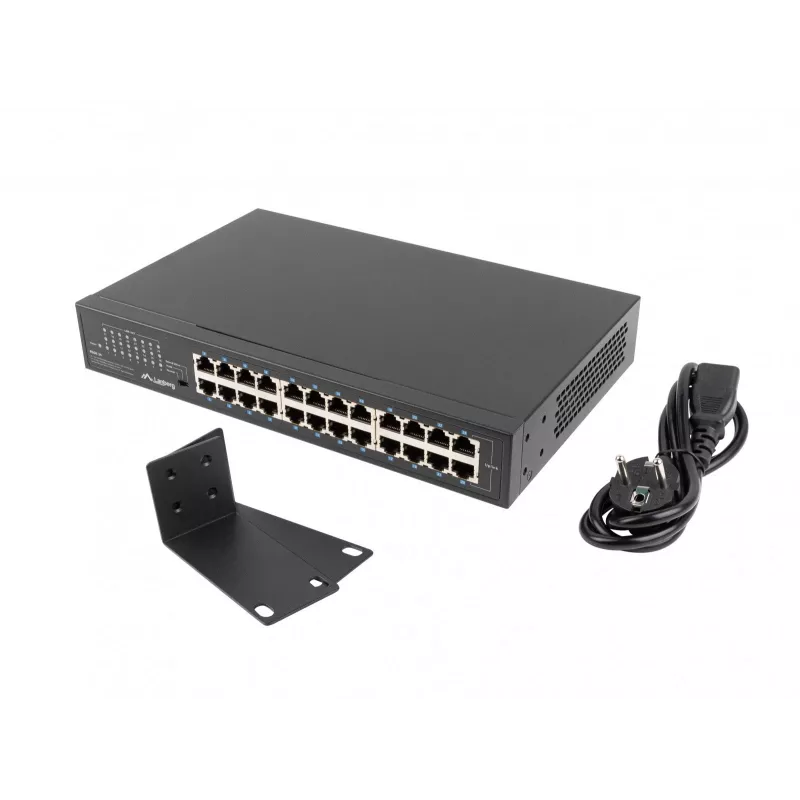 Unmanaged Switch LANBERG RSGE-24 — 24× Gigabit Ethernet 1U, rack-montierbar, schwarz