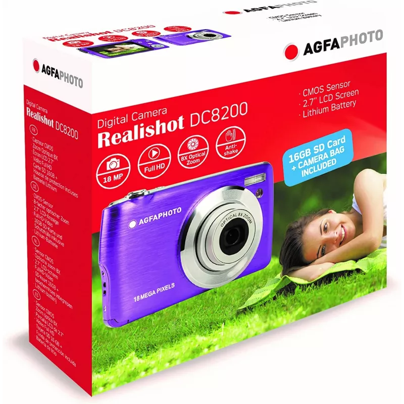 Agfa Photo DC8200 Lila + Tasche + SD-Karte 16 GB