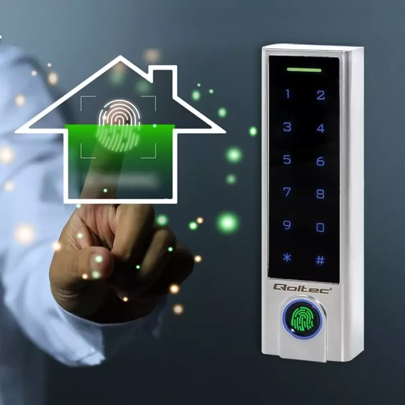 Qoltec 52448 Codeschloss TITAN mit Fingerabdruckleser | RFID | BT 4.0 |Code | Karte | Schlüsselanhänger | Türklingel| IP68 | EM