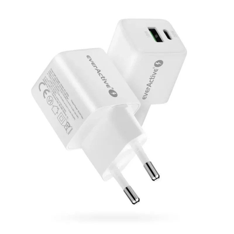 Wandladegerät everActive SC-330Q mit 1x USB-A und 1x USB-C Anschlüssen, 20W, weiß