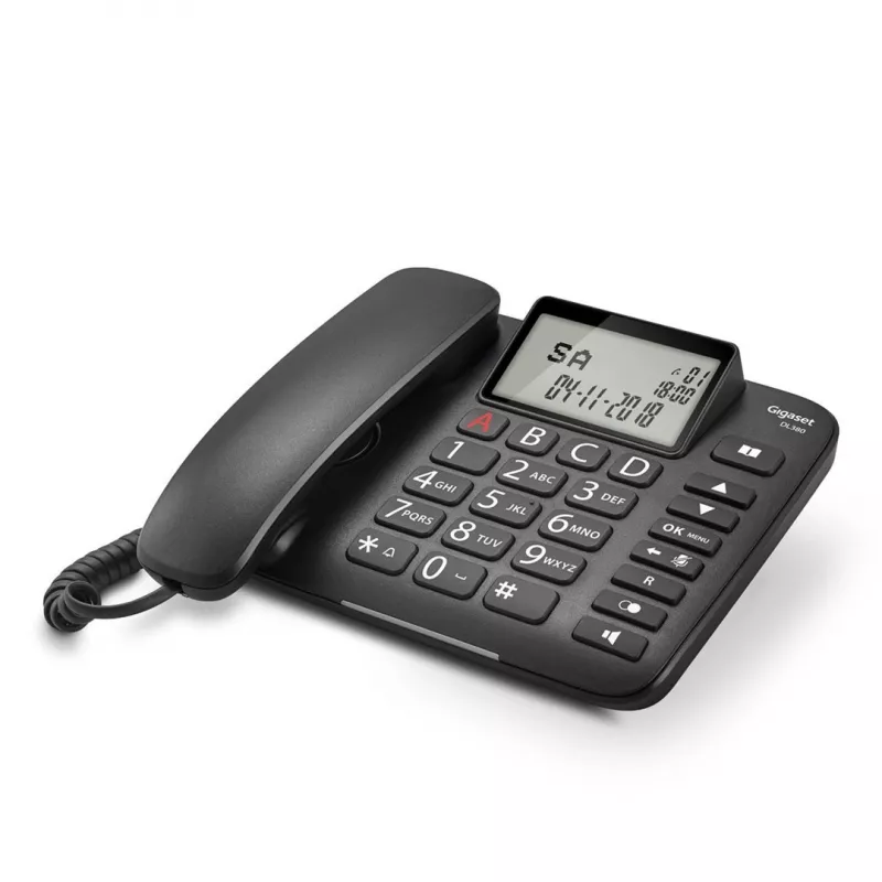 Analoges Telefon Gigaset DL380 mit Anruferkennung, kabelgebundener Hörer, schwarz