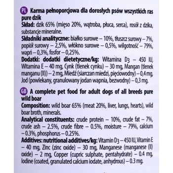 Nassfutter für Hunde Dolina Noteci Boar Adult 800 g — Monoprotein Wildschwein, 10% Protein, 7% Fett