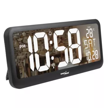 Große Digitaluhr Wandmontage freistehend mit Temperatursensor 37x17cm LCD-Anzeige Netzadapter & batteriebetrieben