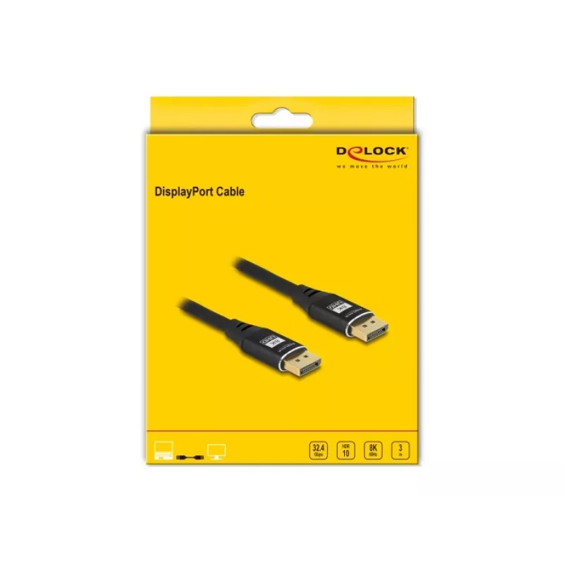 DeLOCK DisplayPort-Kabel 8K 60 Hz 3 m Schwarz Metall