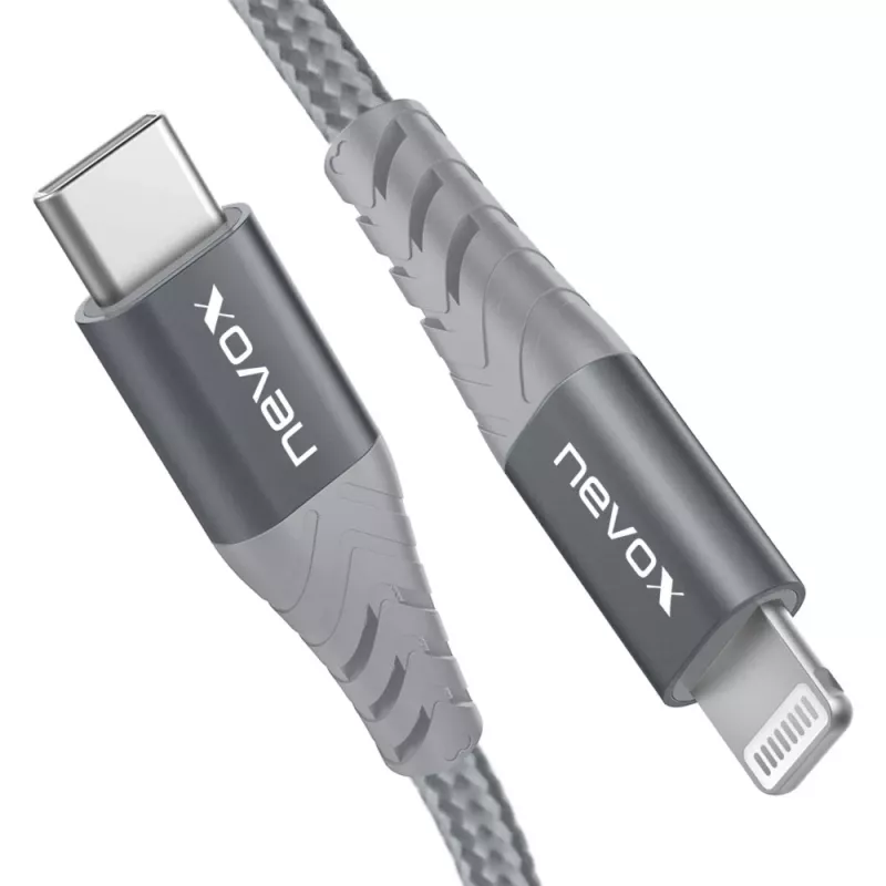 USB 2.0 Adapterkabel, USB-C-Stecker > Lightning-Stecker (Silber/Grau, 1 Meter, PD, ummantelt)