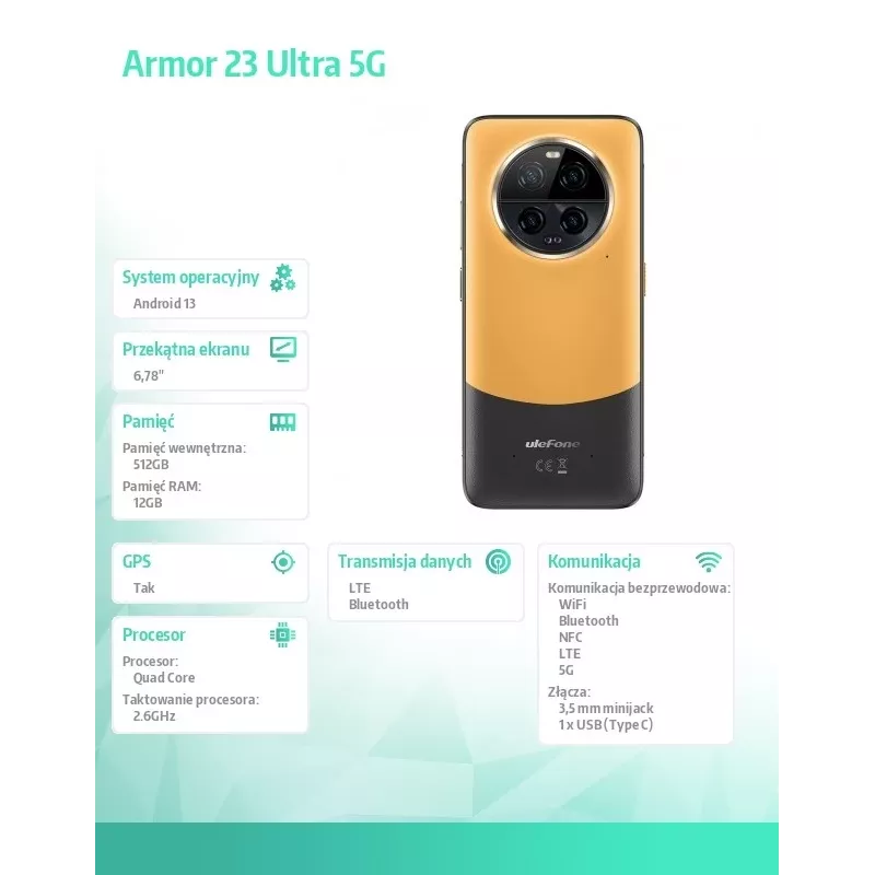 Rugged-Smartphone UleFone Armor 23 Ultra 5G – 12 GB RAM, 512 GB Speicher, Orange