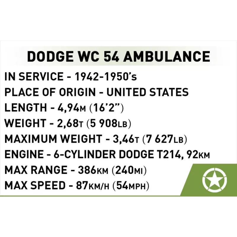Konstruktionsspielzeug Cobi Dodge WC-54 Krankenwagen Modell 2257 1:35 Maßstab Bausatz