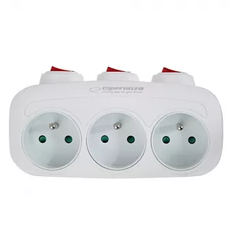Stromverteiler ESPERANZA ELK307W — 3-fach geschalteter Innenadapter, Stecker Typ E, 220–240 V, 16 A, 3680 W, weiß