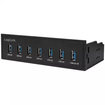 LogiLink USB 3.0 Hub, 7-Port 5,25 Zoll intern, mit Schnellladefunktion - Hub - 6 x SuperSpeed USB 3.0 + 1 x SuperSpeed USB 3.0 (Laden)