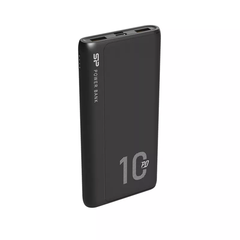 Powerbank Silicon Power QP15 10000 mAh, LiPo, 2x USB-A + 2x USB-C, Micro-USB-Eingang, schwarz