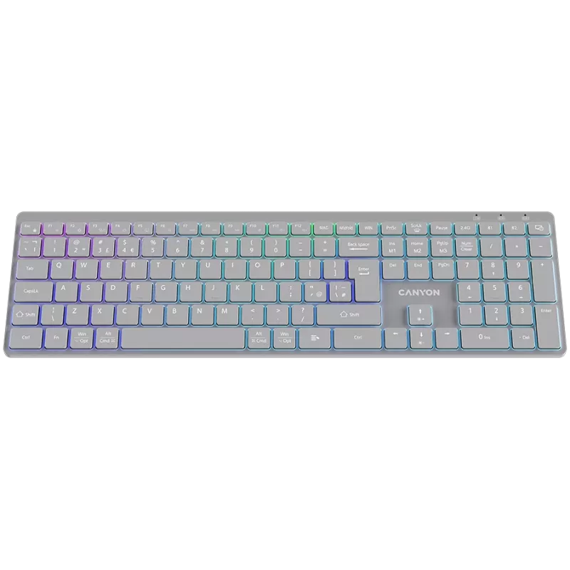 CANYON Tastatur HKB-W11 UK/US RGB Dual Mode Wireless Grau
