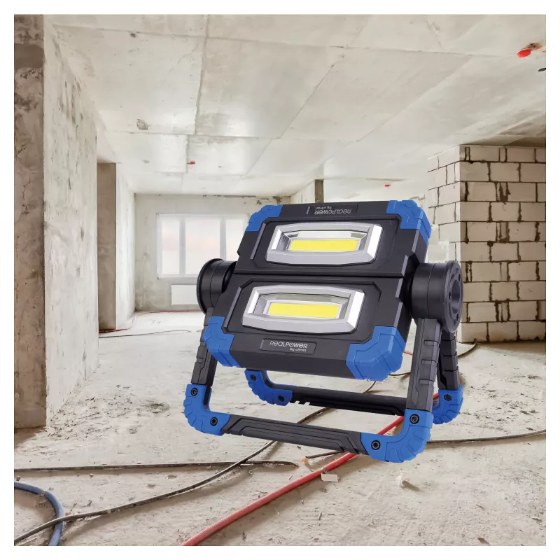 Arbeitsleuchte RealPower 463617 Flutlicht, LED 10 W, 2 Leuchtmittel, Batterie AA, IPX2, schwarz