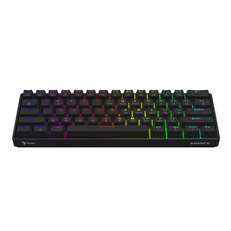 Mechanische Gaming-Tastatur SAVIO SchwarzOUT X2 BROWN 61-Tasten 60% USB QWERTY RGB Outemu Brown