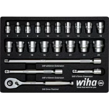 Steckschlüsselsatz Wiha 44708 3/8 Zoll Antrieb, 23-teilig, Steckschlüssel und Zubehör