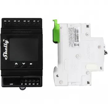 DIN-Schienen-Relais-Modul Shelly 4-Kanal Pro 4PM Wi‑Fi, 4 Kanäle, AC 110–240 V, Leistungs- und Energiemessung, DIN-Montage