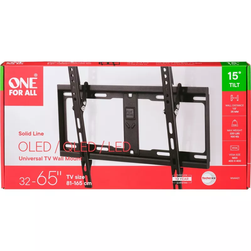 ONE FOR ALL Wandhalterung, WM 4421, 32-60 Zoll, neigbar, Maximale Belastung 100 kg, VESA 100x100, 200x100, 200x200, 300x200, 300x300, 400x200, 400x300, 400x400 mm, Schwarz