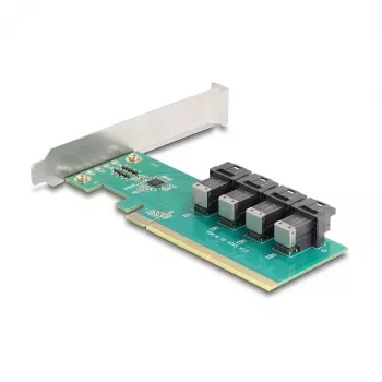 DELOCK PCIe x16 Bifurkationskarte auf 4× interne SFF-8643 NVMe, Low-Profile