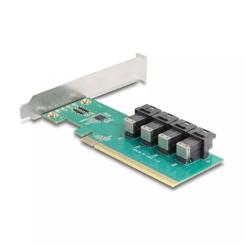 DELOCK PCIe x16 Bifurkationskarte auf 4× interne SFF-8643 NVMe, Low-Profile