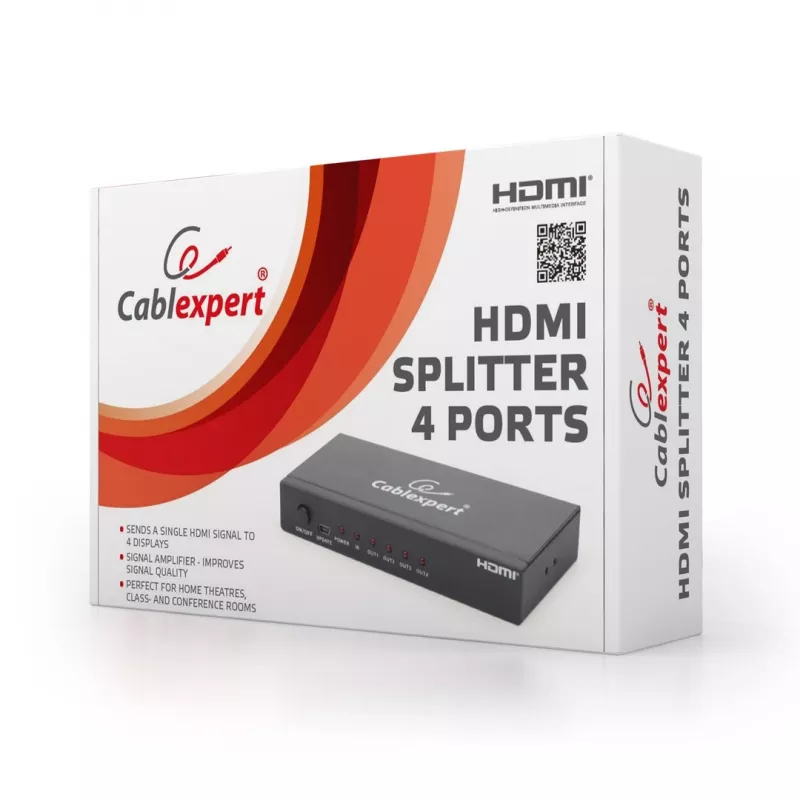 HDMI-Videosplitter GEMBIRD DSP-4PH4-02 — 4× HDMI-Ausgänge, HDMI 1.4, 225 MHz, Stahlgehäuse, 146×73×24 mm