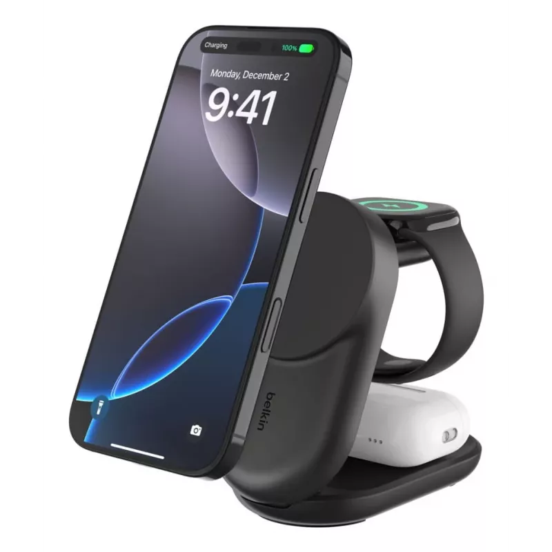 Indoor Charger Belkin UltraCharge 25W Qi2 3in1 Magnetic Charger EU Schwarz Rund