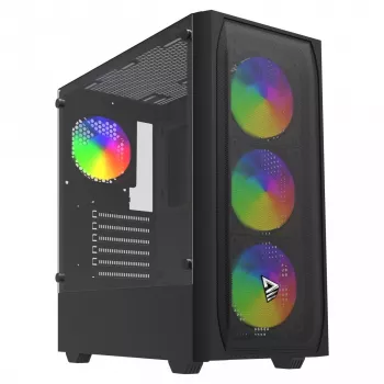 PC-Gehäuse SAVIO Noctis Flow RGB — Cube, ATX/Mini-ITX, 3x 120 mm Frontlüfter, Seitenfenster aus gehärtetem Glas, max. GPU 35 cm