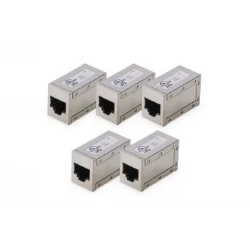 DIGITUS CAT 6 Modular-Kupplungen, geschirmt, 5 Stück, RJ-45, Goldkontakte, Silber