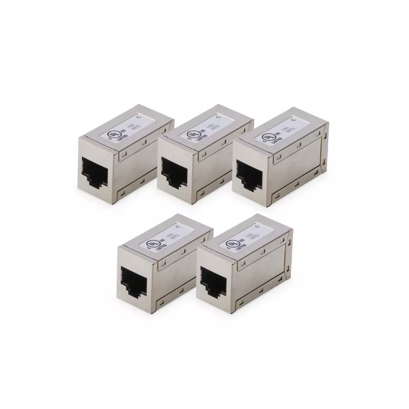 DIGITUS CAT 6 Modular-Kupplungen, geschirmt, 5 Stück, RJ-45, Goldkontakte, Silber
