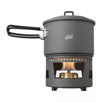 ESBIT Cookset mit Spirituskocher, Aluminium 1,5 L, Ø15,4 cm, H115 mm, Schwarz