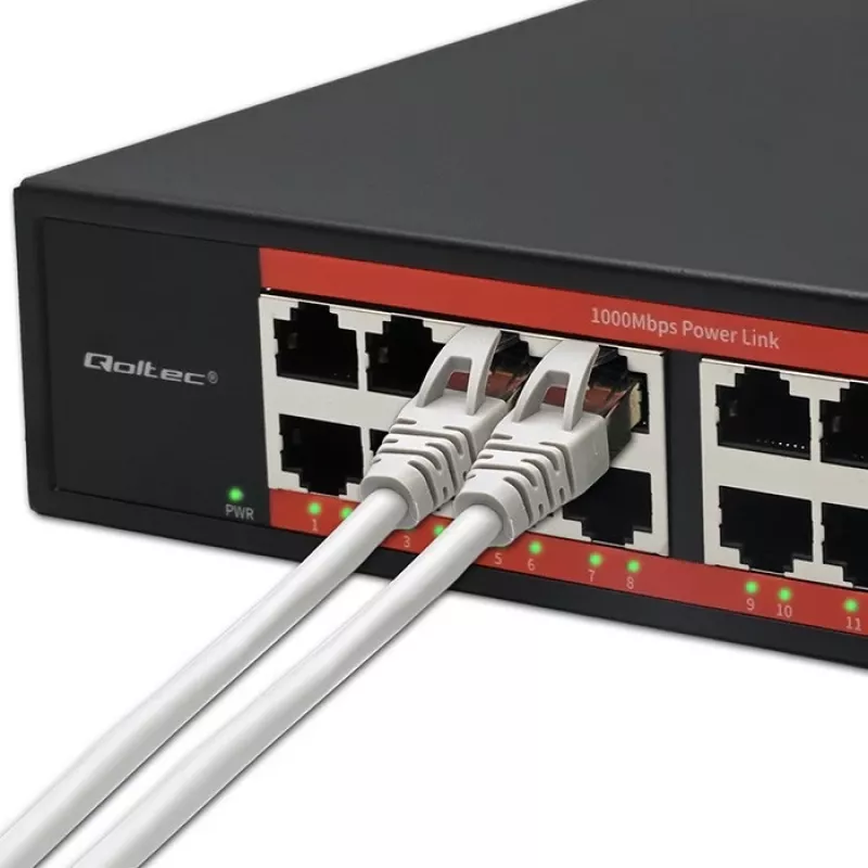 Netzwerk-Switch QOLTEC 52364 — Gigabit Ethernet PoE 16xRJ45, 2xSFP