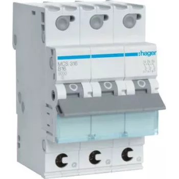 Hager MCS316. AC-Eingangsfrequenz: 50/60 Hz, Nennausgangsstrom: 16 A. Breite: 52,5 mm, Tiefe: 70 mm, Höhe: 83,4 mm (MCS316)