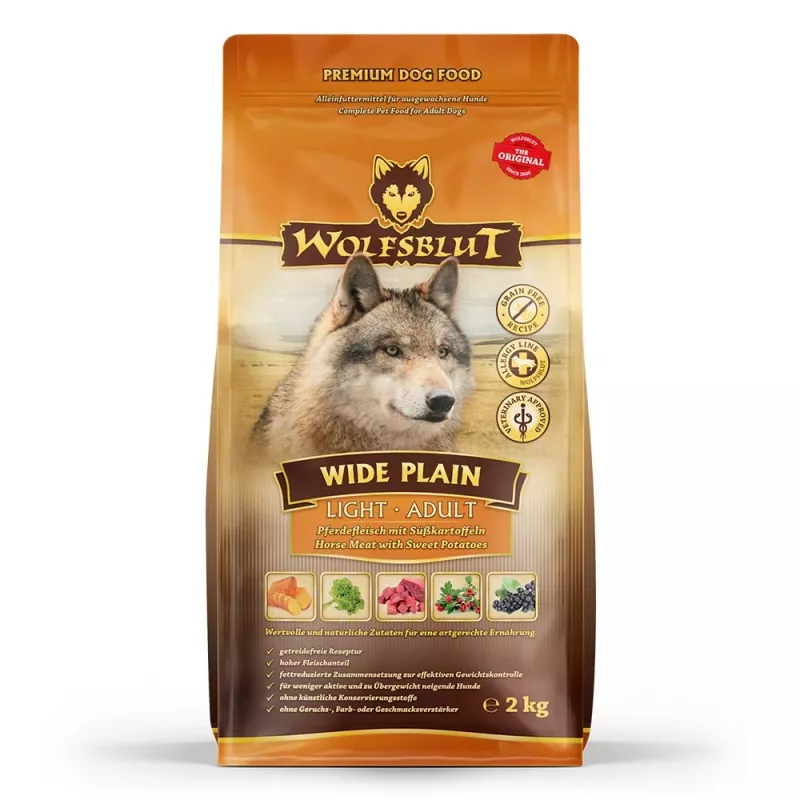 WOLFSBLUT Wide Plain Light Horse mit Süßkartoffeln - Hundefutter - 2 kg