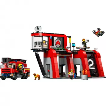 Konstruktionsspielzeug LEGO City Feuerwache mit Drehleiterfahrzeug 60414 — 843 Teile, 5 Minifiguren, 220×320×140 mm