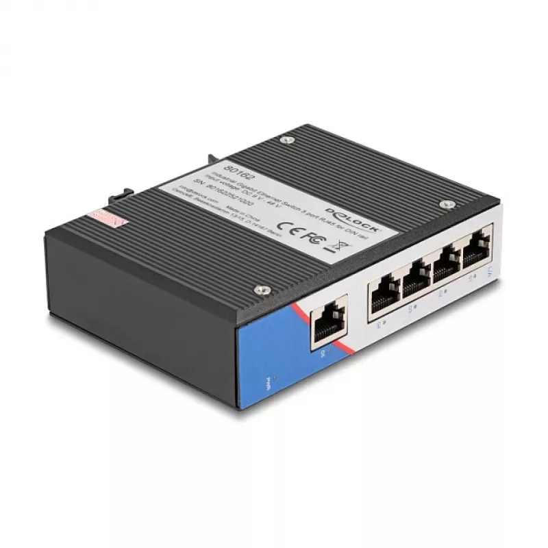 Ethernet Switch DELOCK 80162 — 5‑Port Gigabit RJ45 für Hutschienenmontage