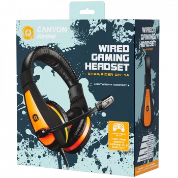 CANYON Star Raider GH-1A, Gaming-Headset 3,5-mm-Klinke mit verstellbarem Mikrofon und Lautstärkeregelung, mit 2-in-1-3,5-mm-Adapter, Kabel 2 m, Schwarz, 0,23 kg