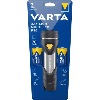 Handtaschenlampe Varta Day Light Multi LED F30 Schwarz Silber Gelb