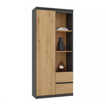 Top e Shop RS-80 BILY Bücherregal, anthrazitfarbener Rahmen, Artisan-Eiche-Tür, 7 Regale, 2 Schubladen, 1800×800×350 mm