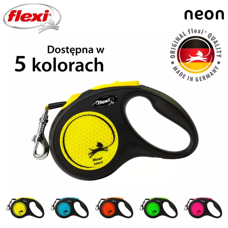 Flexi New NEON Roll-Leine 5 m – Bandleine, für kleine Hunde bis 15 kg, schwarz/gelb