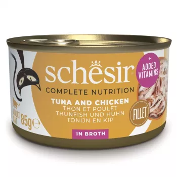 SCHESIR in Kochwasser Thunfisch mit Huhn und Reis - Nassfutter für Katzen - 85 g