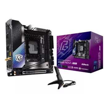 ASRock Phantom Gaming Z890I Nova WiFi Mainboard — Intel Z890, LGA 1851, Mini-ITX, DDR5, 2x M.2, Wi‑Fi 6E/7, 5Gb LAN, Thunderbolt