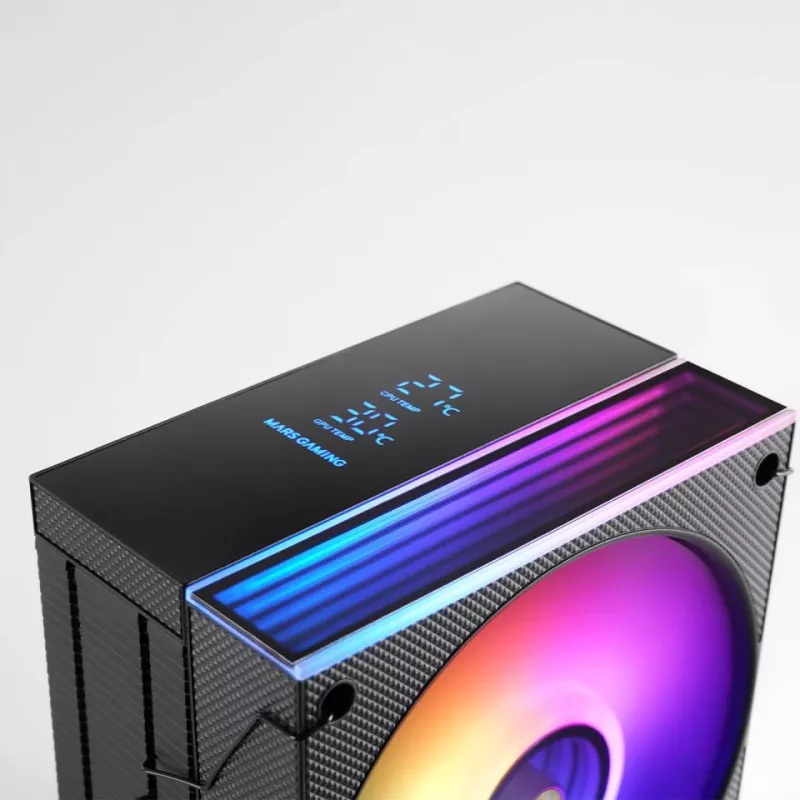 Luftkühler TACENS Mars Gaming MCPU-LCD, 120-mm-Lüfter, TDP 300 W, unterstützt LGA1700/1200/115x/1366 und AM4/AM5, schwarz