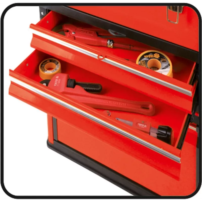 Werkzeugkasten YATO YT-09107 Metall 495x252x180 mm, schwarz/rot, 6 kg, 2 Fächer, abschließbar