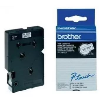 Brother Gloss Laminated Labelling Tape - 12mm, Schwarz/Weiß, 10-pk Etikettierband TC