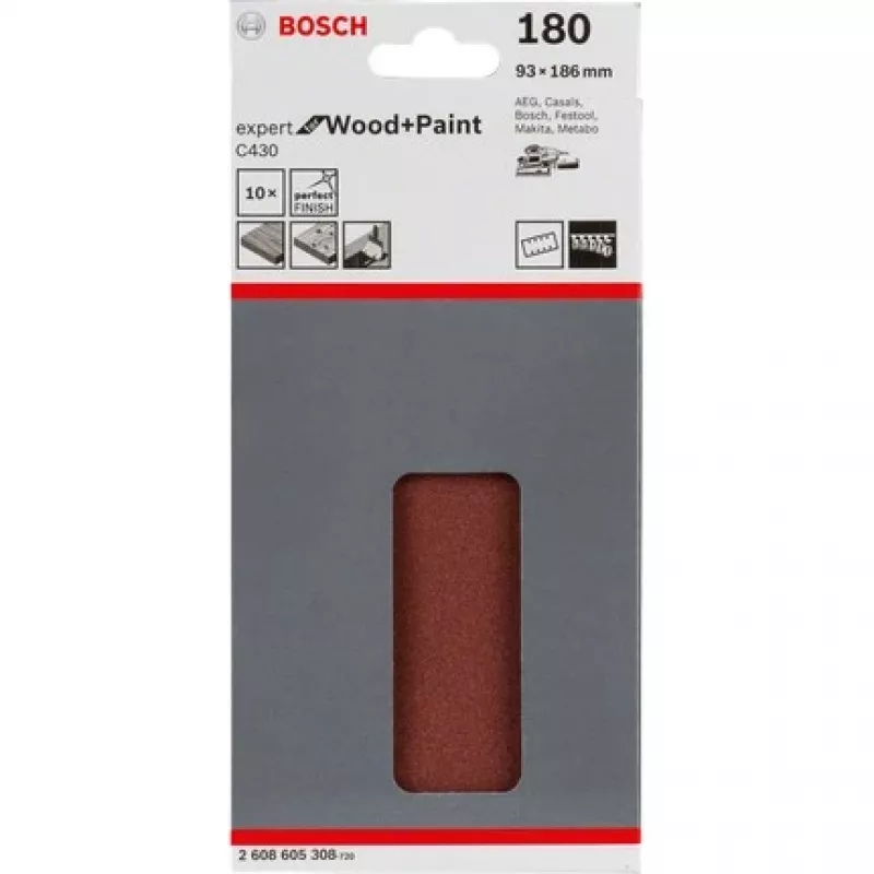 Bosch C430 Expert für Holz und Farbe, Schleifblatt, Feinkorn, P180, Kunstharzbindung, Endbearbeitung, Entfernen von Farbe, Farbe, Holz