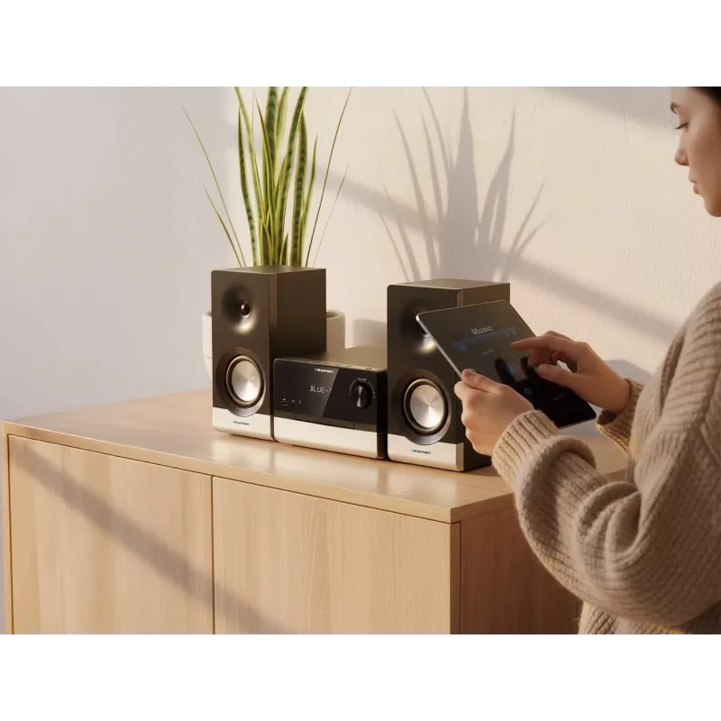 Home-Audio-Mikrosystem BLAUPUNKT MS40.2BT — 2×50 W RMS, Bluetooth, CD, USB, HDMI ARC, optischer Eingang, LED-Anzeige (schwarz)