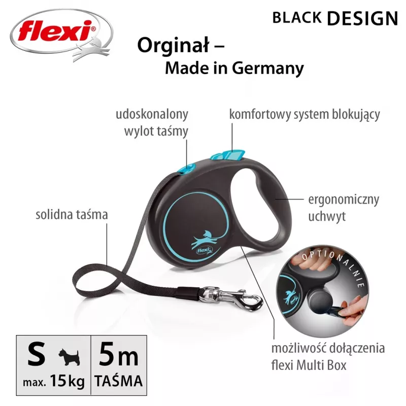 Flexi Automatic Leine Schwarz Design S 5 m, Blau